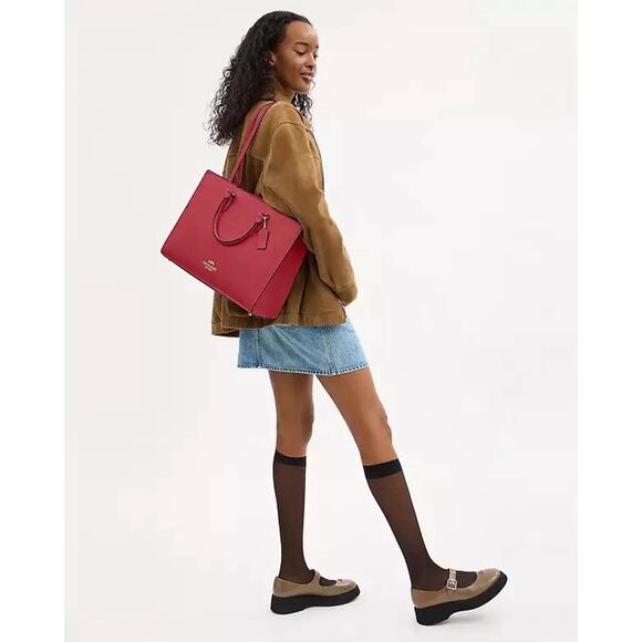 NWT Bundle Coach Maggie Tote Bag Leather CY666 Gold/True Red & Long Charm Chain - Picture 13 of 16